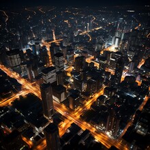 Aerial View Of A City At Night