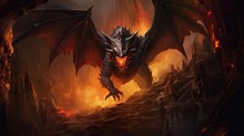 Angry And Creepy Dragon Spewing Fire In The Cave