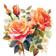 watercolor bouquet of roses , buds and flowers, pink and yellow and red roses