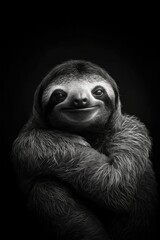 Wall Mural - High resolution HD photo portrait of Sloth, black background, detailed, generative AI	