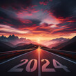 2024 Stunning Sunset Roadway Amidst Majestic Mountains
