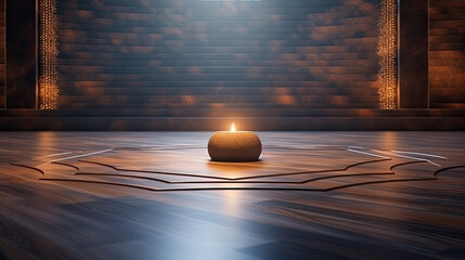 Sticker - spiritual empty floor display zen wellness spa candle  - by generative ai	
