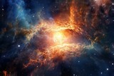 Fototapeta  - Astro-background, radiant quasar amidst vast cosmos. Generative AI