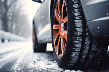 Wall Mural - Snow winter tyre - save driving with winter tyre