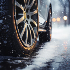 Wall Mural - Snow winter tyre - save driving with winter tyre