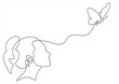 © nikvector - Abstract face with butterfly one line drawing. Portrait minimalistic style. Surreal Faces Continuous line, drawing of set faces and hairstyle, fashion concept, woman beauty