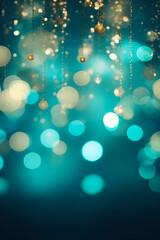 Wall Mural - Beautiful Teal Color Defocused Lights Bokeh Abstract Background