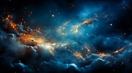 Wall Mural - dramatic landscape of an unknown planet, with high stone mountains, cosmic clouds, smoke, and fire. 