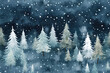seamless pattern with winter spruce forest with snow for Christmas holiday wrapping paper