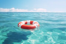 Life Buoy Rescue Ring In The Middle Of The Ocean