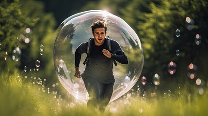 Poster - Man jogging surrounded by bubble