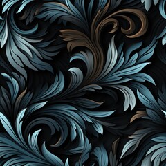 seamless pattern with leaf texture on a black background. Repeating ornament for fabric and textile