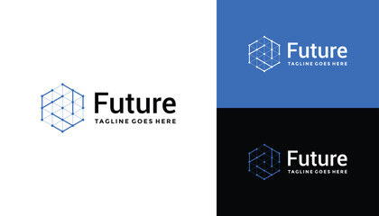 Poster - modern initial letter F with hexagon digital dots for network and technology digital logo design.