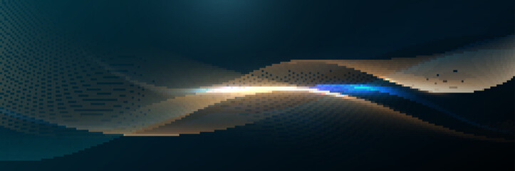 Poster - gold abstract digital dynamic wavy glowing line banner background. network or connection. luxury and