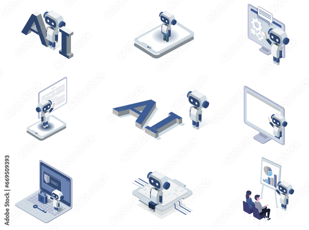 isometric illustration set of Artificial intelligence AI robot Stock ...