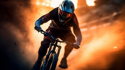 BMX bicycle isolated biker on blurred motion dirty background