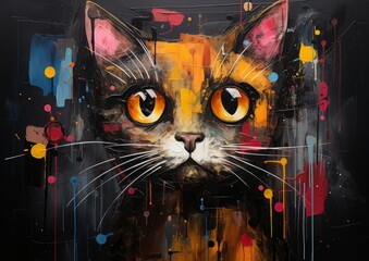 Wall Mural - Abstract acrylic painting of a cat, Generative AI