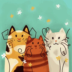 Poster - Three Cats Cartoon. Vector Illustration of Lovely kitty. Pets