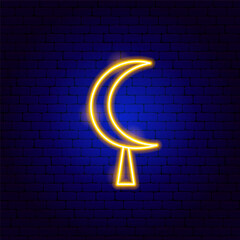 Wall Mural - Islamic Moon Neon Sign. Islam Religion Object. Vector Illustration of Glowing Symbol.