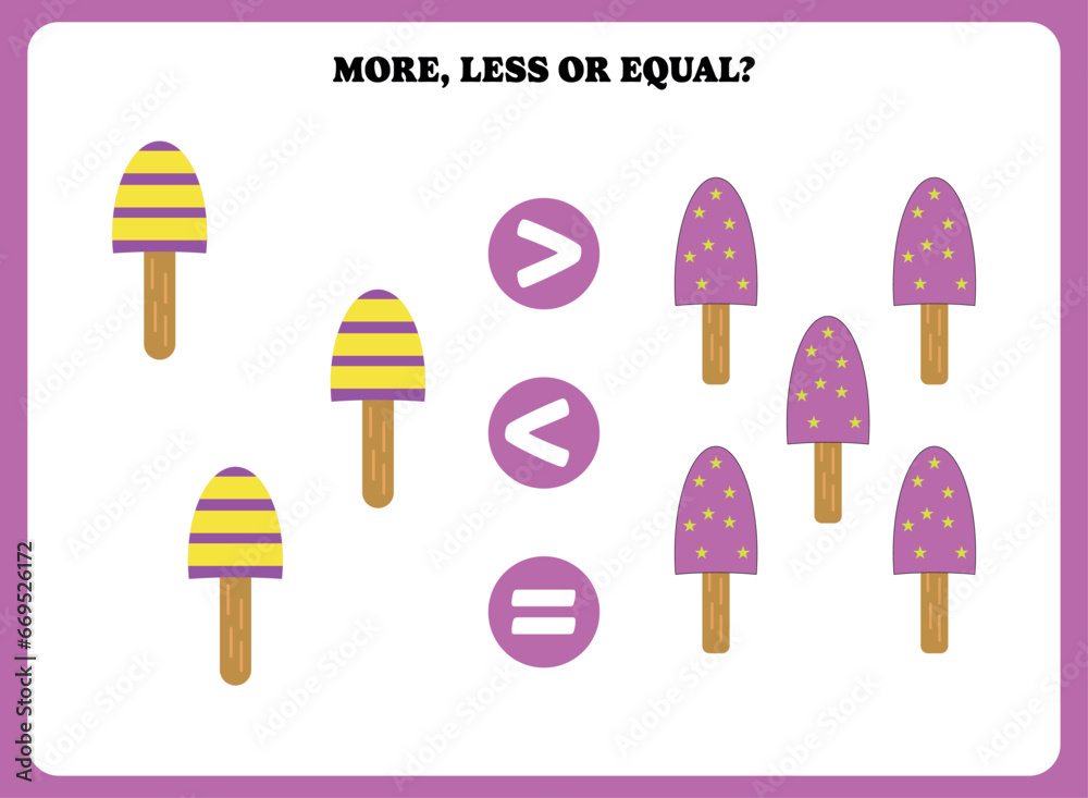 Stock-Vektorgrafik „More less or equal. Educational math game for kids ...