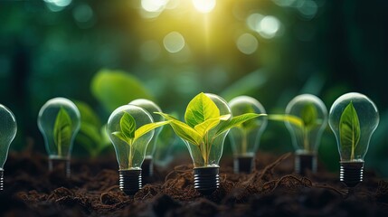 Poster - Light bulbs convey the concept of clean energy growth and business growth. Start up business concept, CSR concept