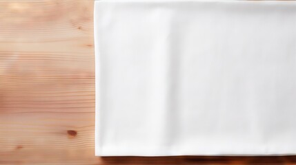 Sticker - top view with white empty kitchen napkin isolated on table background. Folded cloth for mockup with copy space, Flat lay. Minimal style.