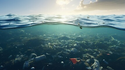 Aufkleber - Detailed photography of sea water contaminated with micro plastic. Environment pollution concept.