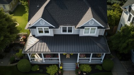 Wall Mural - Aerial view of roof work done on a home.