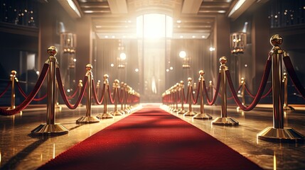 Wall Mural - Red carpet between rope barriers in the success party