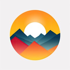 sunrise over a mountain - simple geometric logo template (generative AI)