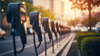 Electric cars charging stations, concept of green energy, ecology and sustainable development