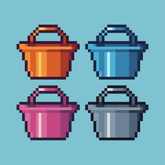 Poster - Pixel art sets of cart with variation color item asset. Simple bits of shopping cart pixelated style. 8bits perfect for game asset or design asset element for your game design asset.