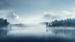A thick, white fog slowly rolling across a serene lake