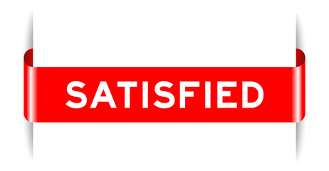 Sticker - Red color inserted label banner with word satisfied on white background