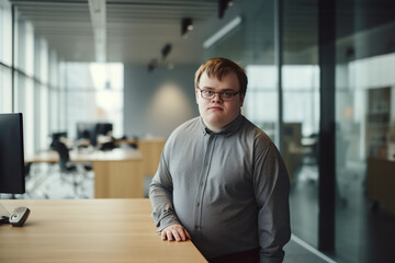 Successful portrait, a professional with Down syndrome contributing to corporate success