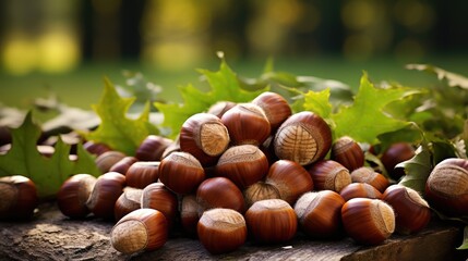 Poster - hazelnuts with leaves