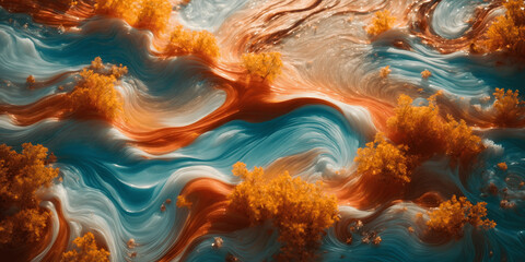 Wall Mural - Abstract watercolor background, fluid and organic textures from an overhead perspective, designed as a wallpaper background with more text space.