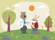 Cute cartoon animal doctors forest concept. Vector flat graphic design illustration