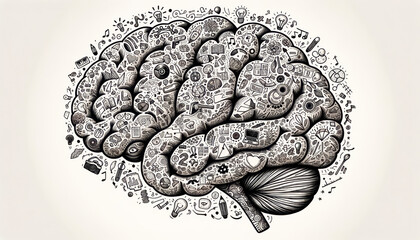 Poster - Brain with doodles. Hand drawn illustration. Generative AI