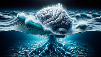 Poster - Human brain in cyberspace. Artificial intelligence concept. Generative AI