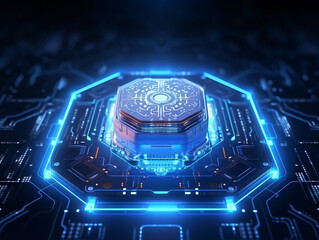 Aufkleber - cpu with circuit board on dark blue background. Generative AI