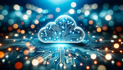 Poster - Bright cloud computing technology concept. Generative AI