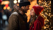 An high-definition portrait of an Happy Couple loving each other during Christmas Holidays. HQ 4K Photo