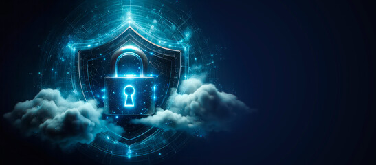 Poster - Cyber security and information protection concept with empty place. Generative AI