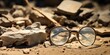 Pair of glasses lost in an archaeological dig , concept of Artifact