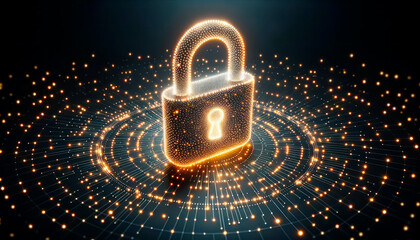 Aufkleber - Cyber security concept with glowing padlock on digital background. Generative AI