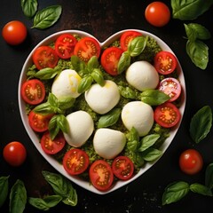 Wall Mural - Heart shaped Caprese Salad. AI Generated