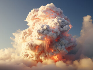 Poster - Explosion in the blue sky with clouds. Generative AI