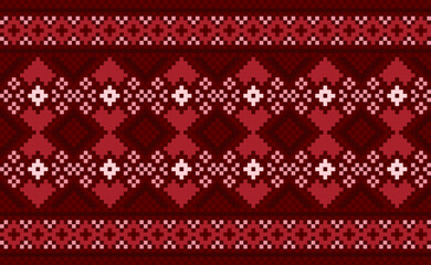 Wall Mural - Ethnic pixcel art pattern, Vector Geometric tribal background, Cross stitch fashion abstract style