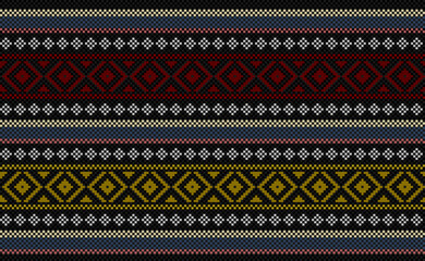 Wall Mural - Ethnic pixcel art pattern, Vector Geometric tribal background, Red and black pattern ornament native